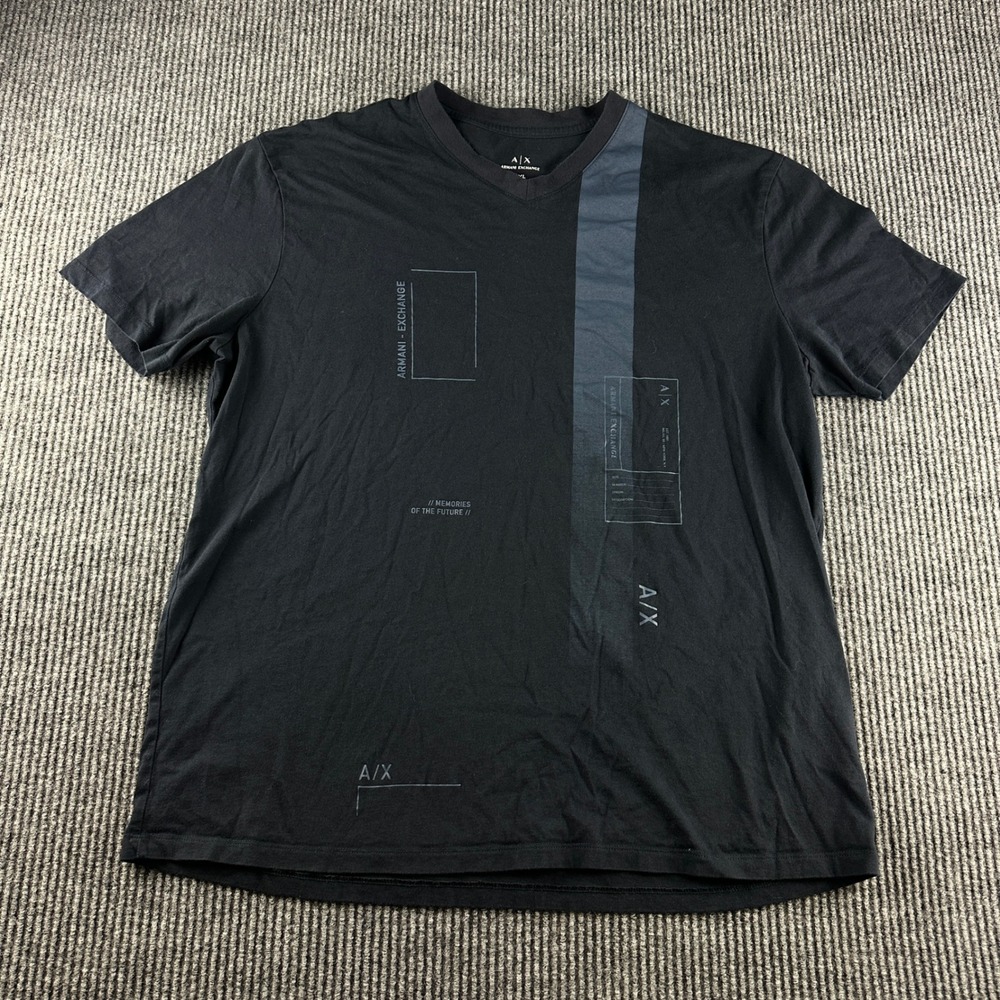 Armani Exchange Mens XXL Black Graphic V-Neck T-Shirt Memories of the Future A|X